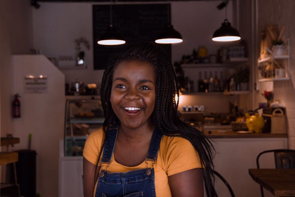 Woman smiling in kitchen